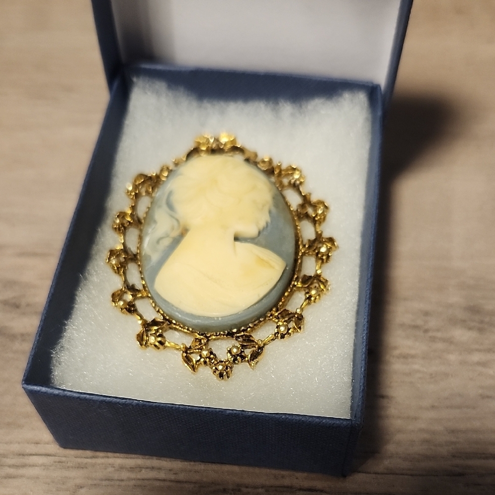 Elegant Gold and Cream Cameo Brooch